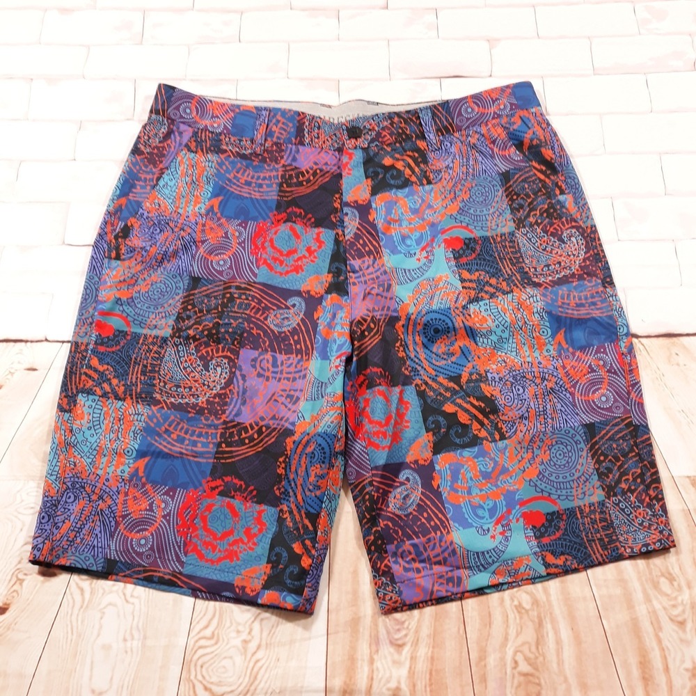 HRESKI Golf Shorts Mens Waist 34 Inseam 10 Colorful Vibrant Flamboyant Loud